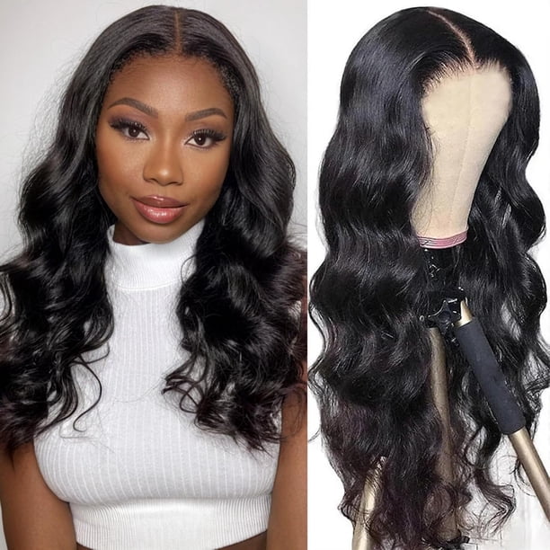 Yanonmyfd 28 Inch Glueless Wigs Human Hair Pre Plucked Body Wave 5x5 HD Lace Closure Wigs Pre Cut for Black Women 180% Density Easy to Wear Lace Front Wigs Human Hair Natural Color