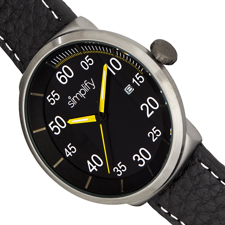 Simplify The 7100 Leather-Band Watch W/Date - Black/Yellow  display picture 1