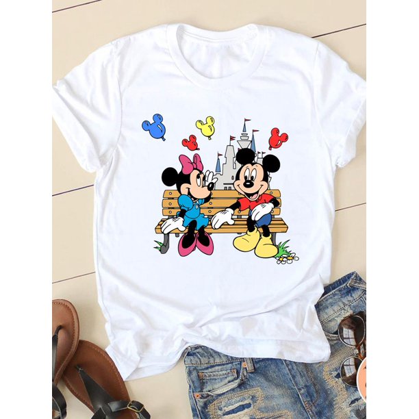 Disney Print Lovely Trend 90s Clothing Mickey Mouse Tee Shirt Casual Fashion Women Cartoon Graphic Short Sleeve T-shirtsXXL Gao Jinjia LED