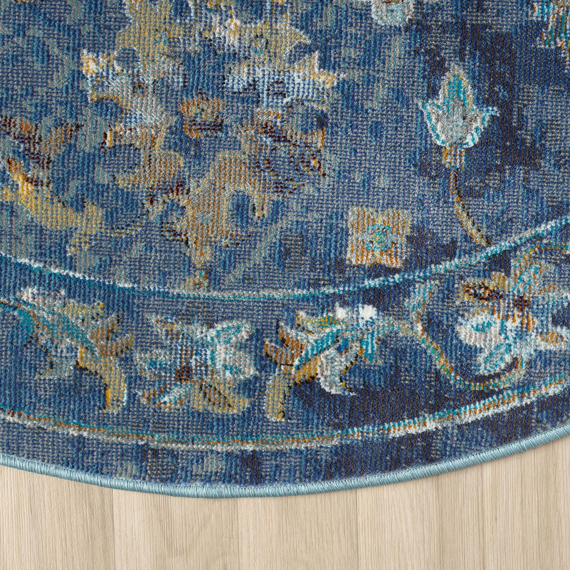 Laddha Home Designs 7.5' Floral Bordered Round Area Throw Rug - Multicolor