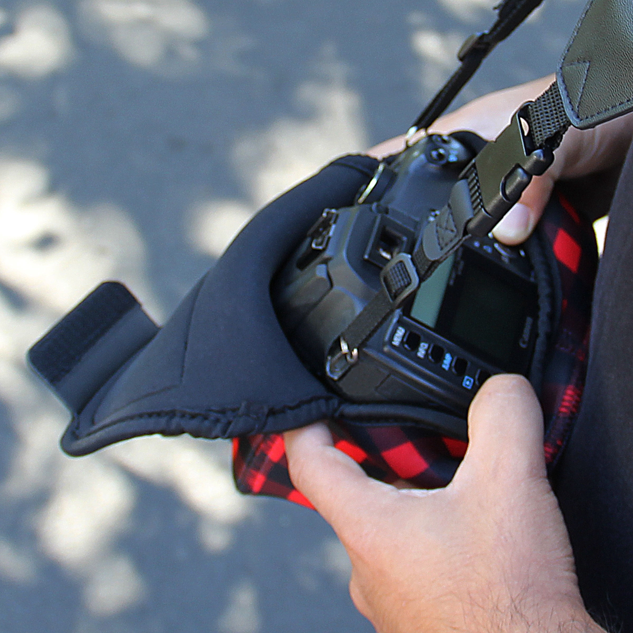 USA GEAR DSLR Camera Case / SLR Camera Sleeve (Red Plaid) with Neoprene Protection , Holster Belt Loop and Accessory Storage - Compatible With Nikon D3400 / Canon EOS Rebel SL2 / Pentax K-70 & More