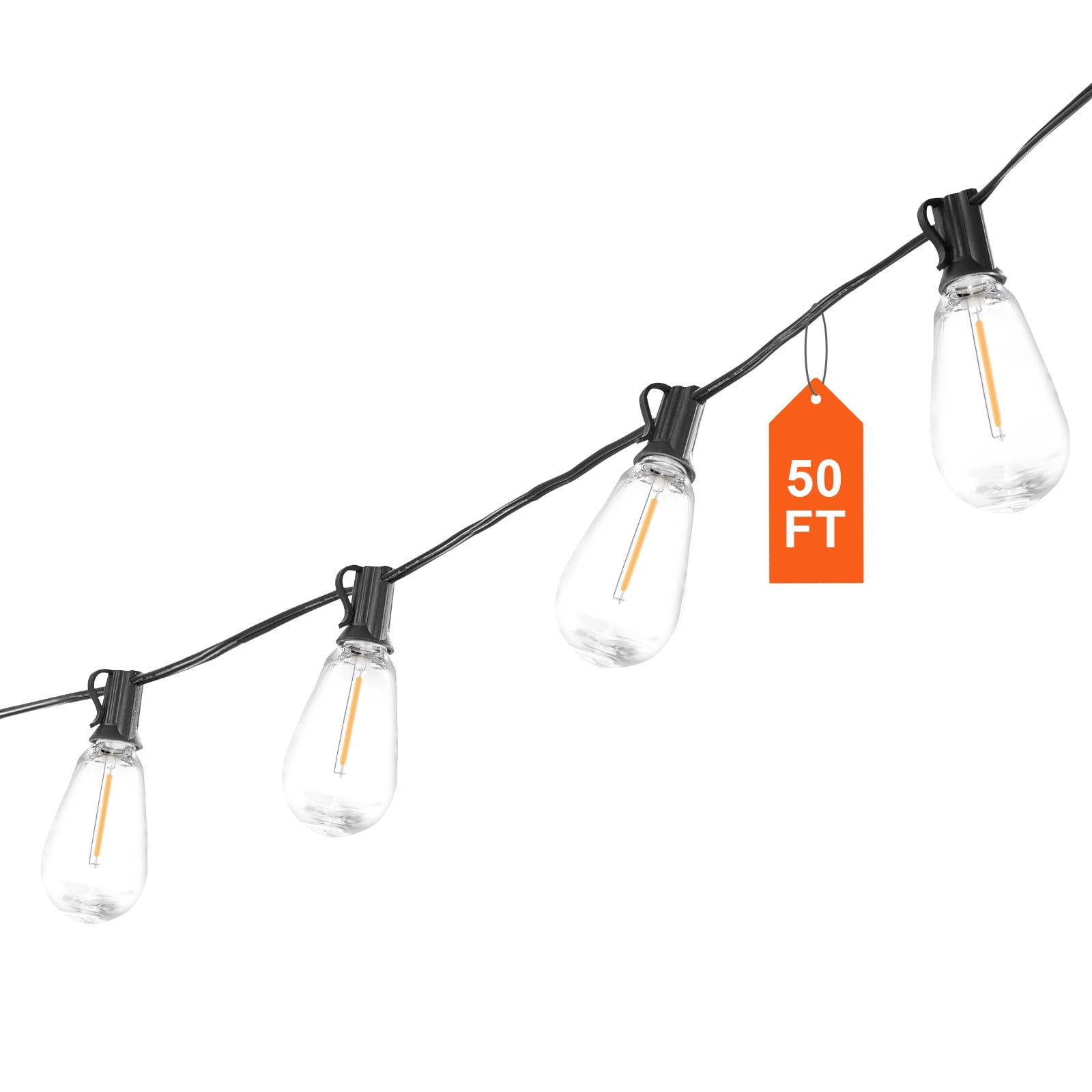 VEVOR LED Outdoor String Lights, 50FT, 2700K Dimmable Outside Patio Lights with 15 S14 Shatterproof Bulbs E12 Socket Base, Waterproof Hanging Lights for Porch Backyard Balcony Deck Party Decor