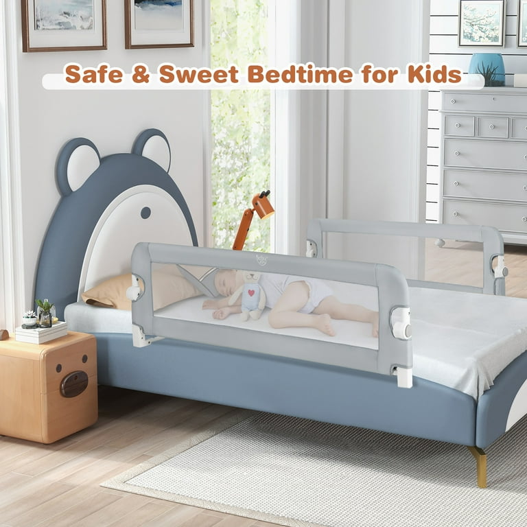 BABY JOY Bed Rails for Toddlers, 59 Extra Long, Swing Down Bed Guard w/  Safety Straps, Folding Baby Bedrail for Kids Twin, Double, Full Size Queen  & King Mattress (Gray, 59-Inch) Grey