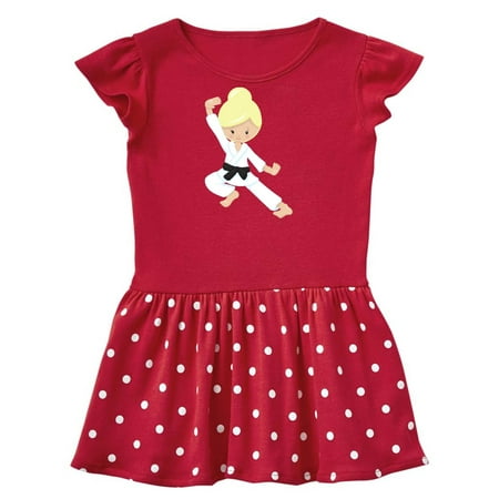

Inktastic Cute Girl Blonde Hair Black Belt Karate Pose Gift Toddler Girl Dress