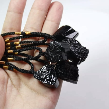 K-KED 5Pcs Natural Black Tourmaline Quartz Crystal Pendant Healing Stone Necklace Gift