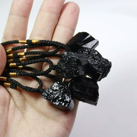 K-KED 5Pcs Natural Black Tourmaline Quartz Crystal Pendant Healing Stone Necklace Gift