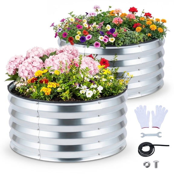 Costway 2 Pack Galvanized Raised Garden Bed Kit with Open-Ended Base for Vegetables Flowers