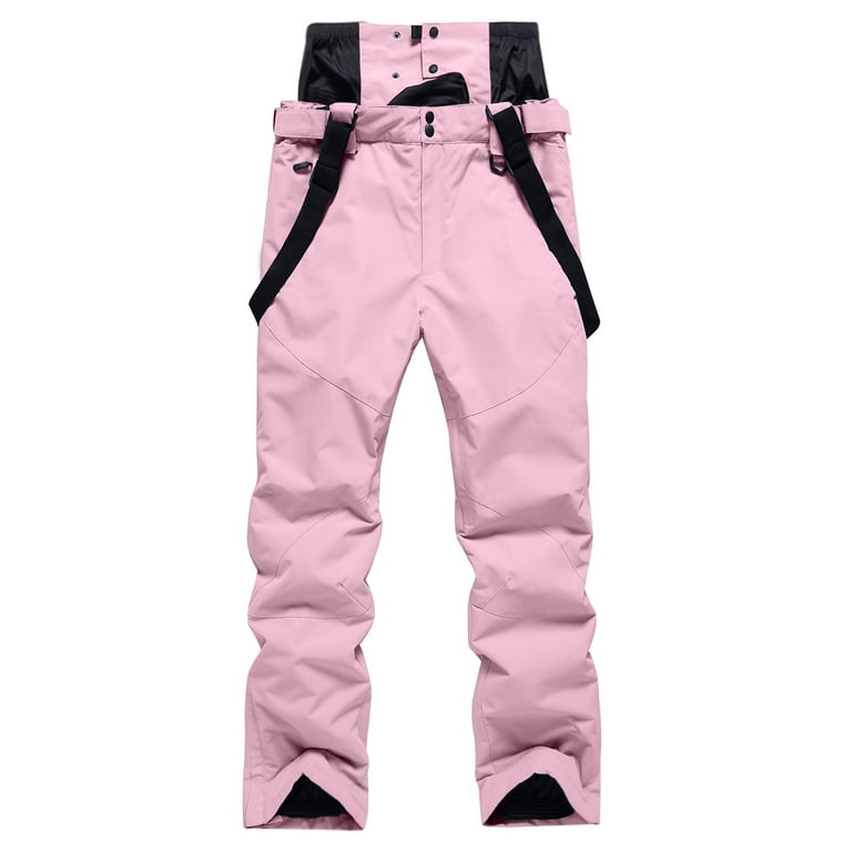 XFLWAM Women's Ski Snow Pants Waterproof Wind Lightweight Thermal Pants  Outdoor Hiking Mountain Softshell with Belt Pink XL