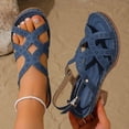 thumbnail image 3 of Rokment Womens Platform Strappy Dressy Sandals Beach Vintage Casual Flower Leather Openwork Chunky Block High Heels Orthopedic Slingback Comfortable Walking Summer Shoes for Ladies 2026 Blue Size 8, 3 of 6
