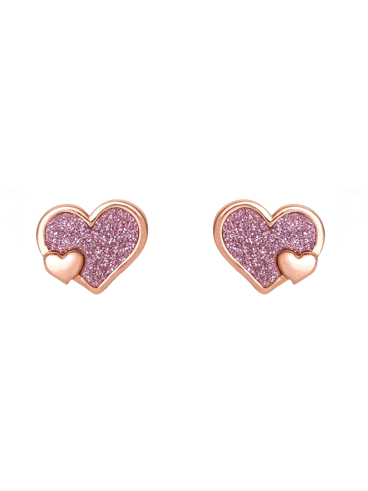 Rose Goldplated Double Heart Stud Earrings