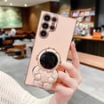 thumbnail image 4 of TECH CIRCLE for Samsung Galaxy S22 Ultra 6.8 inch Slim Case,Luxury Cute Cartoon 6D Plating Astronaut Hidden Folding Kickstand and Lucky Clover Frame Soft TPU Shockproof Bumper Cover,Pink, 4 of 10