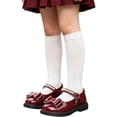 thumbnail image 3 of JAJAHO Girls Mary Jane Flats Dress Shoes Bow Pearl Pu Leather Hook And Loop Kids School Uniform Shoes Wedding Party Footwear 2-13Y, 3 of 6