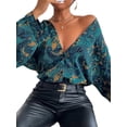 thumbnail image 2 of SAYOO Camisa de mujer, blusa con botones, estampado casual, cuello de solapa, manga larga, ajuste holgado, tops SAYOO moda, 2 of 9