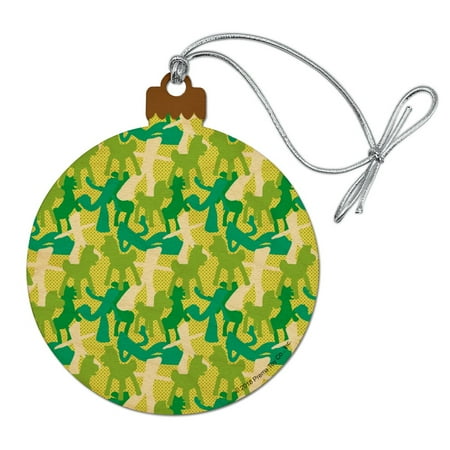 Gumby Pokey Silhouettes Green Polka Dots Pattern Wood Christmas Tree Holiday Ornament