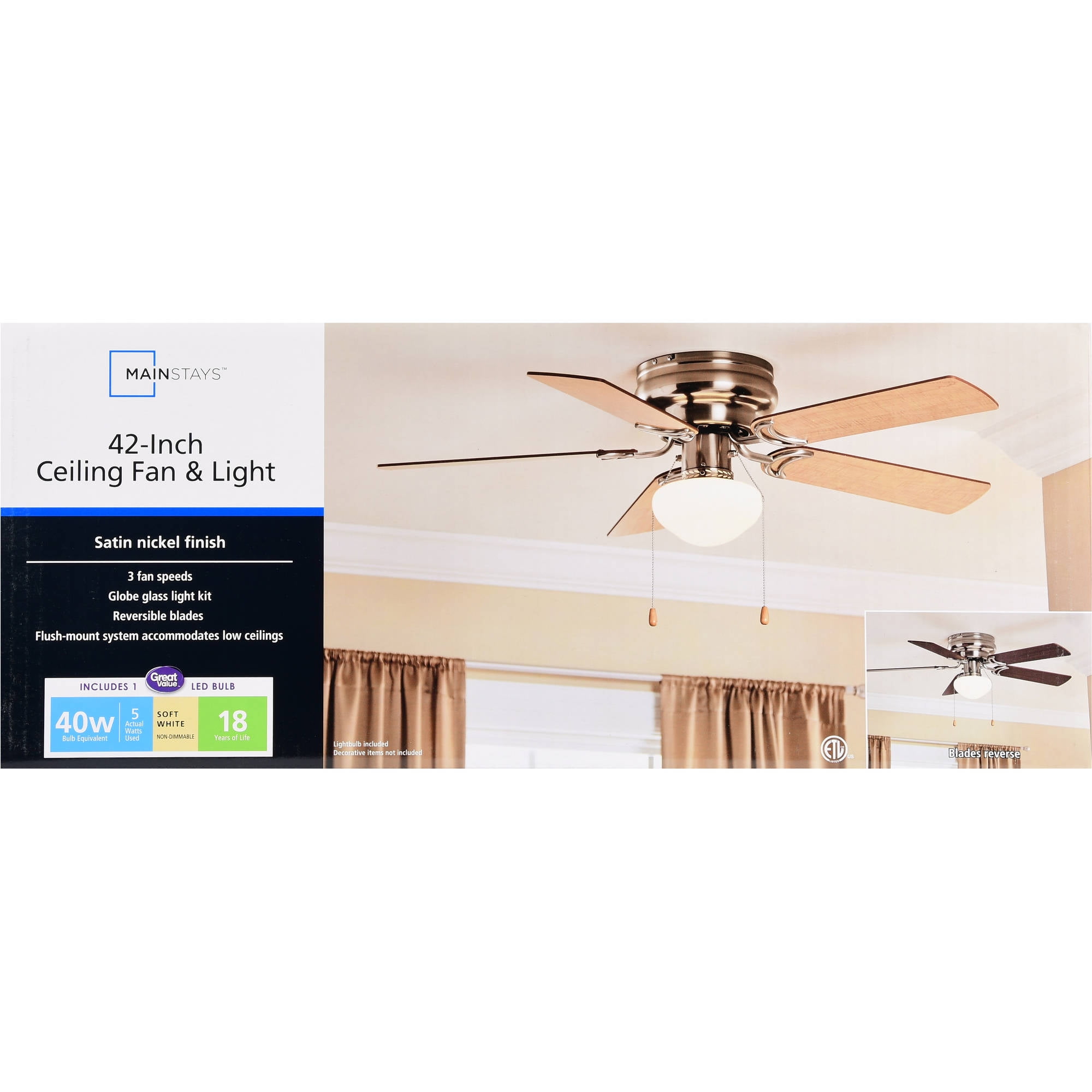 42 Mainstays Ceiling Fan Bowl Hugger Light Flush Mount Home Decor