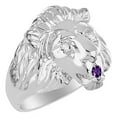 thumbnail image 4 of RYLOS Rings Sterling Silver Lion Head Ring Diamonds in Eyes & Gemstone Mouth Fun Designer Rings Amethyst Jewelry Size 6, 4 of 8
