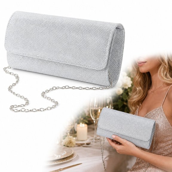 Evening Bag Clutch Purses for Women, Glitter Evening Bag, Sparkling Envelope Evening Bag with Detachable Chain, for Prom, Wedding, Party, Banquet, Date (Silver) 7.8*2*3.9in