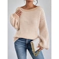 thumbnail image 2 of Womens Long Sleeve Sweater Crew Neck Casual Loose Clothes Spring Top Apricot XL, 2 of 5