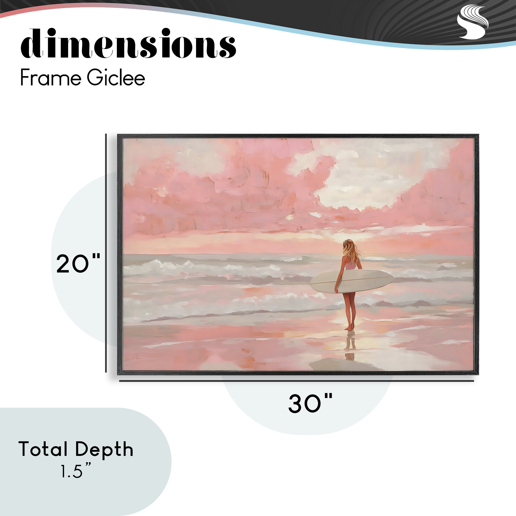 Pink Sky Surfer Black Framed Giclee Art, design by LSR Design Studio