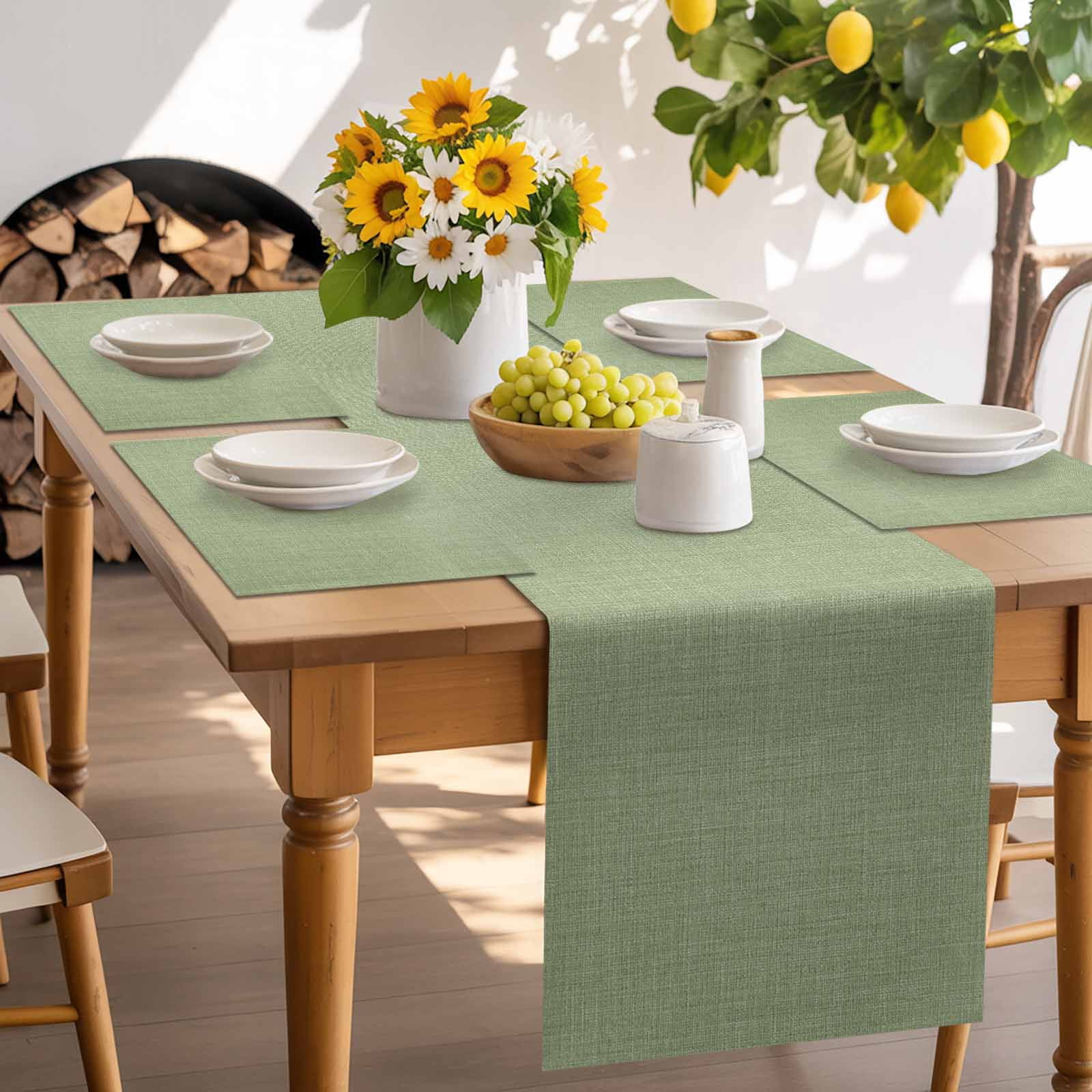 Placemats Set of 6, Sage Green Linen Texture Place Mats Farmhouse Solid Color Tablemats Washable Placemat Table Decoration for Kitchen Table Dinner Party Home Decor Indoor Outdoor 13x19 Inch