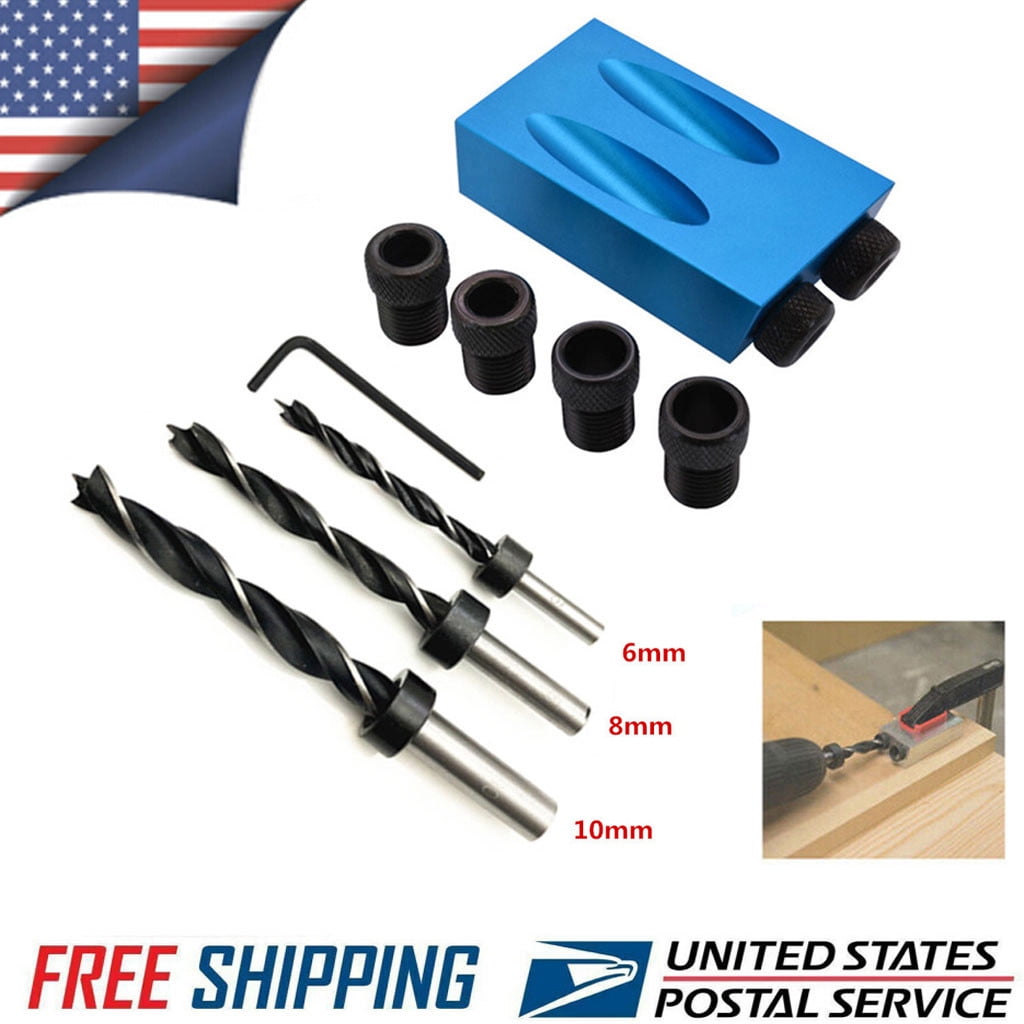 1 Set 15°Angle Pocket Hole Screw Jig with Dowel Drill Carpenters Wood Joint Tool 