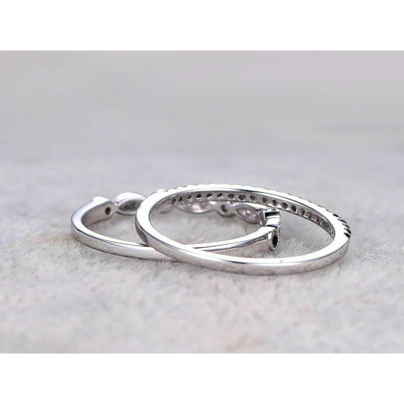 0.5 Carat 2 pcs Black Diamond Moissanite Wedding Ring Set Stacking Art Deco Wedding Band Ring Set 925 Sterling Silver With 18k White Gold Plating