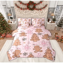 Manfei Christmas Dessert Child Twin Bedding Sets 7-Piece, Kawaii Snowflake Print Bedding Comforter Set, Princess Cartoon Style Reversible Sheet Sets, Breathable Home Decor