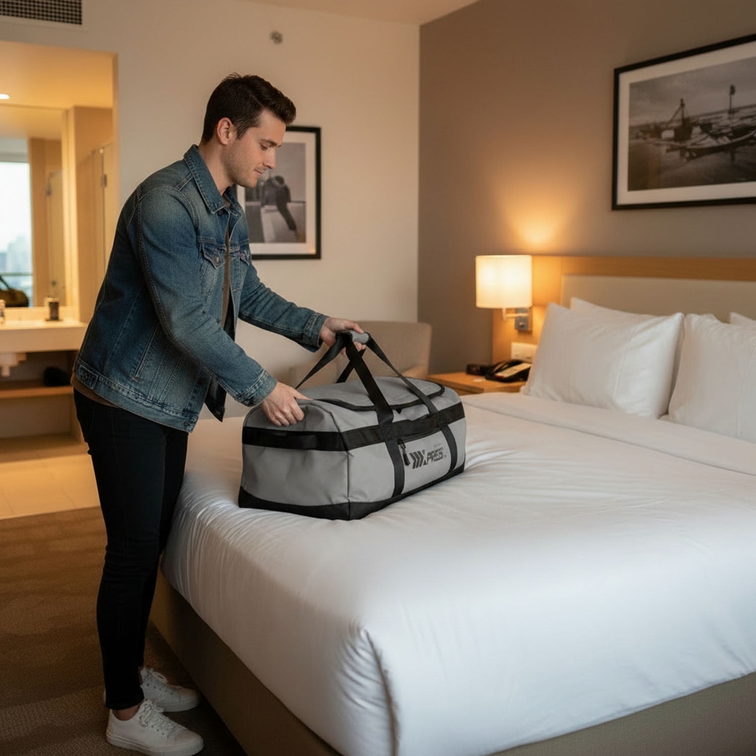 New York Xpress 40L Convertible Duffel Bag,Heavy-Duty Water-Resistant Travel Bag with Backpack Straps,Grey - LX737