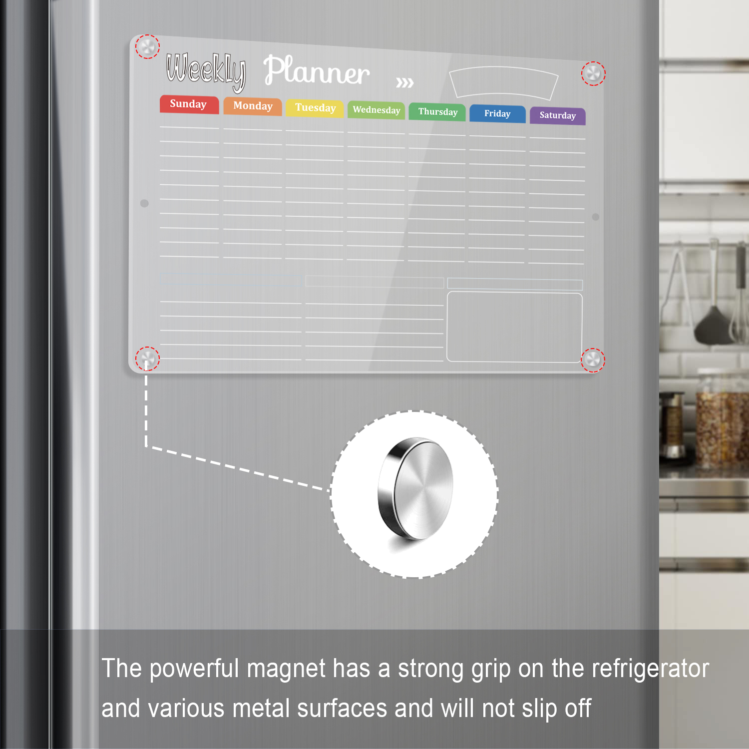 Magnetic Dry Erase Calendar Board for Refrigerator, Clear 2-Pack Acrylic Planner Board for Refrigerator, Reusable Whiteboard, Includes 6 Markers, 3 Colors