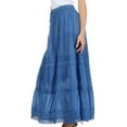 thumbnail image 3 of Sakkas Solid Embroidered Crochet Lace Trim Gypsy Bohemian Mid Length Cotton Skirt - Blue - One Size, 3 of 6