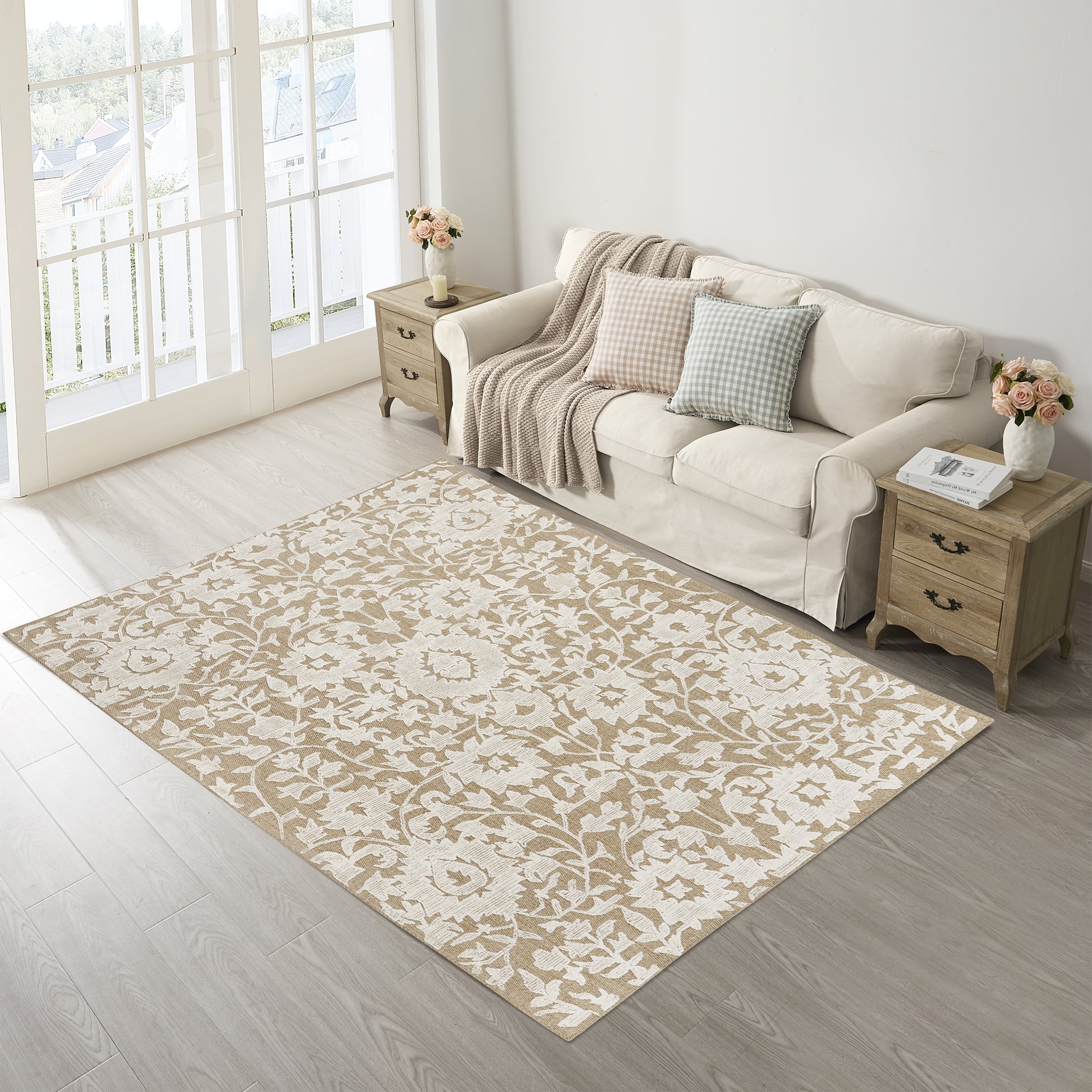 My Texas House Flora Natural Wool Floral Indoor Area Rug, 8' x 10'