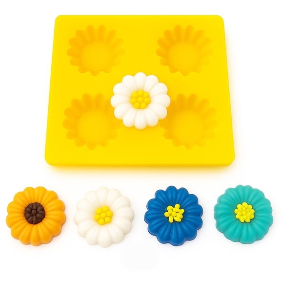 EDELAINE’S 4-Cavity Daisy Silicone Candy Mold for Cream Cheese Mints, Fondant, Buttercream, Chocolate