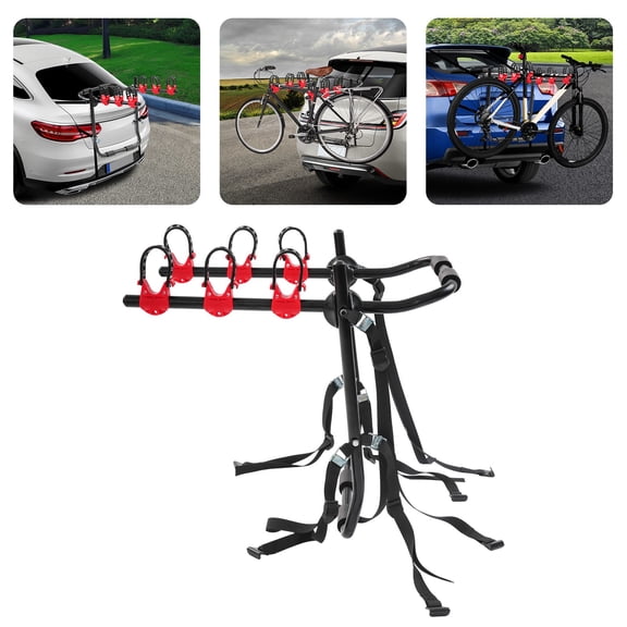 3-Bike Trunk Mount Rack Carbon Steel & Nylon 20kg Load for SUV Minivan Automobile