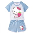 thumbnail image 3 of Hello Kitty-ropa transpirable de algodón puro para niños, conjunto de dos piezas, moda informal para niñas, pantalones cortos de manga corta, traje deportivo para niño, 3 of 5