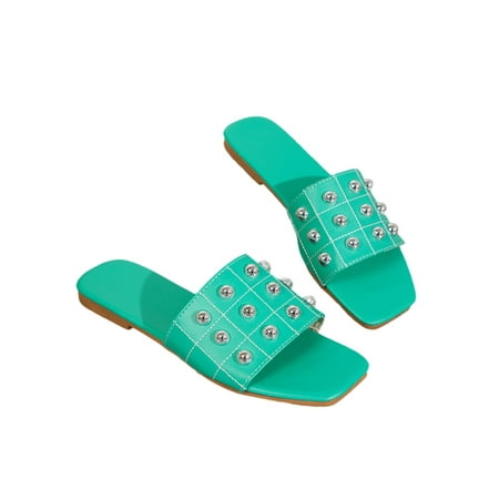 

Wazshop Women s Flat Sandals Beach Slippers Slip On Slides Lightweight Summer Casual Shoes Womens Footbeds Open Toe Anti Skid Green 9