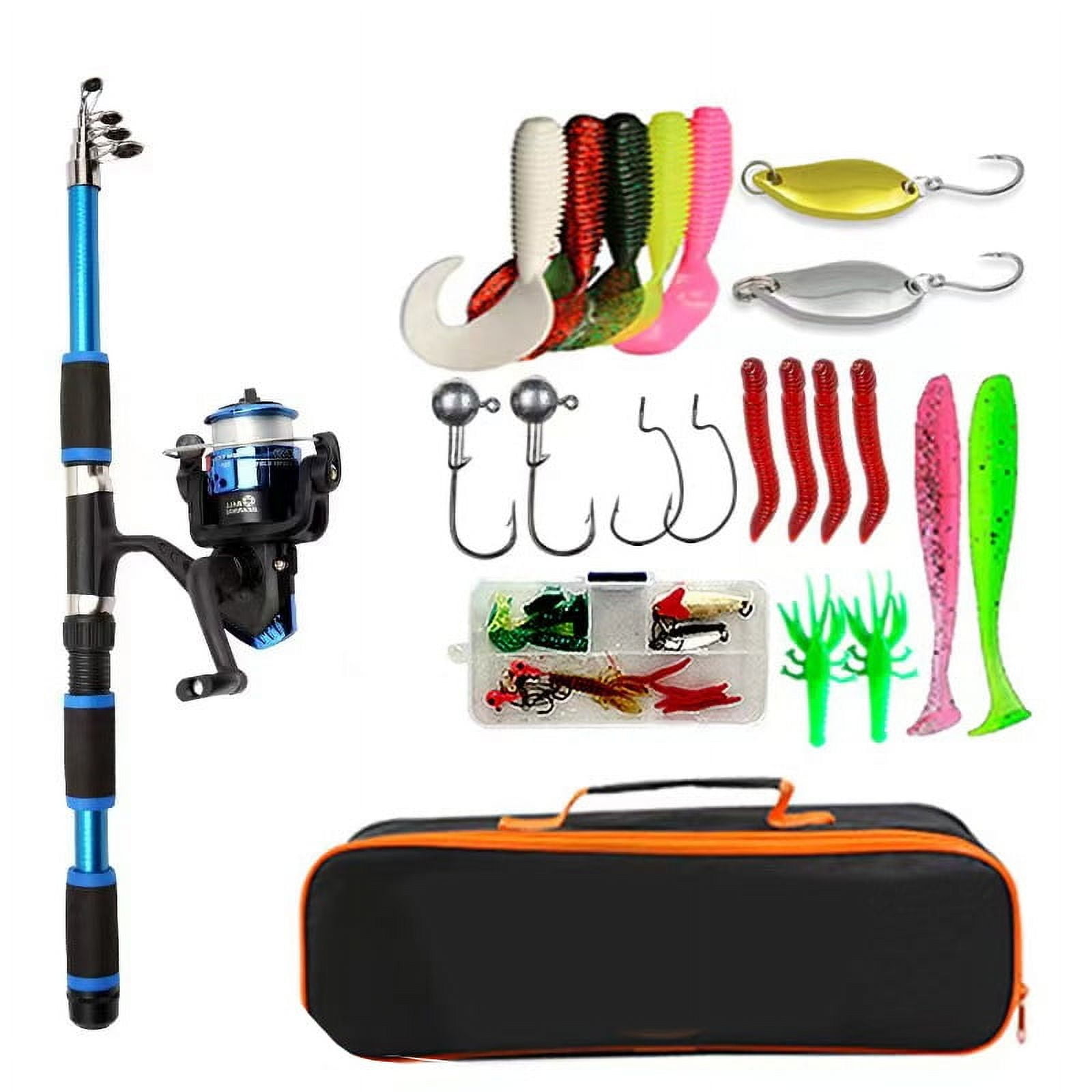 HAN.1 Telescopic Fishing Rod and Spinning Reel Set, Full Fishing Kit with Baits Hooks Accessories, Portable Travel Fishing Pole Combo for Freshwater Saltwater