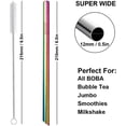 thumbnail image 3 of LinenLoon Reusable Boba Smoothie Straw Rainbow Metal Straws Wide Thick Fat Angled Tip Sharp End Straw for Milkshake Jumbo Bubble Tea Straws With Carry Case Bag Silicone Tips Brush 12mm 0.5in 4 Pack, 3 of 5