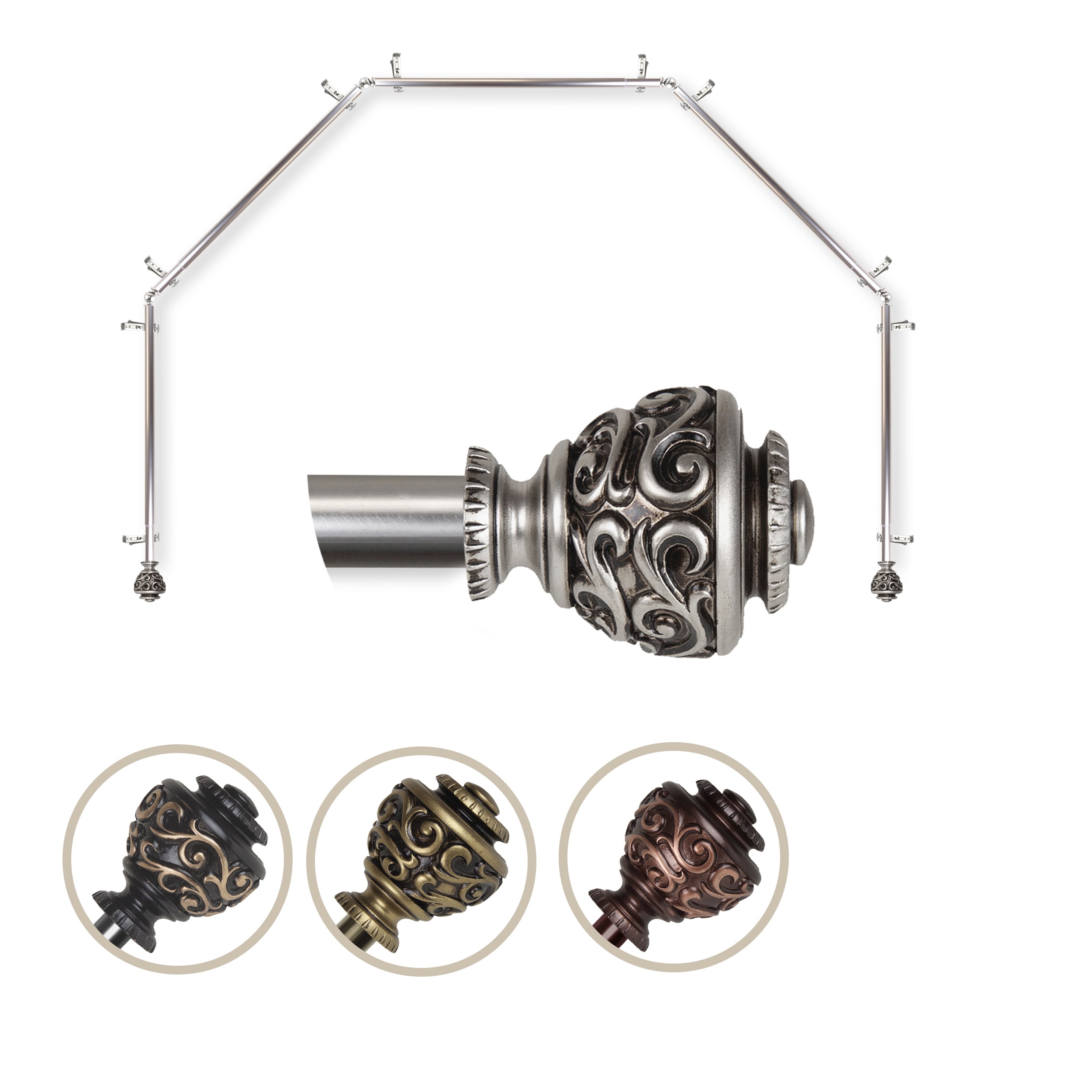 Harmony 13/16" dia. 5Sided Bay Window Curtain Rod Satin Nickel