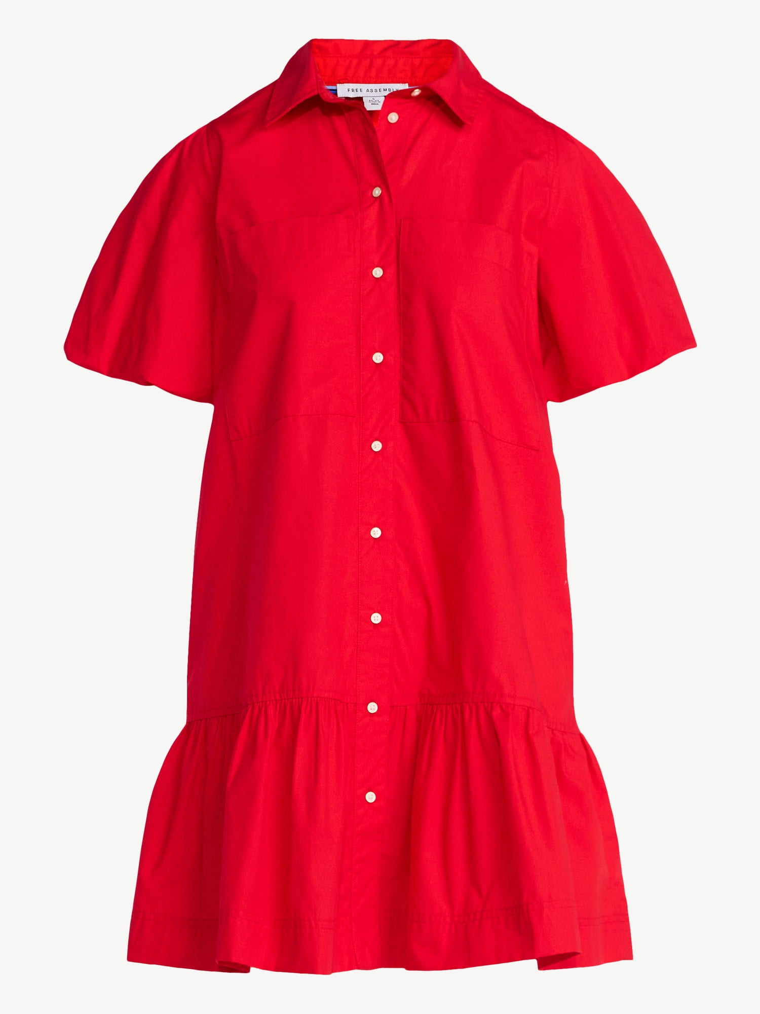 Free Assembly Women’s and Women's Plus Cotton Ruffle Mini Dress with Puff Sleeves, Sizes XS-4X