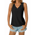 thumbnail image 2 of Women Eyelet Embroidery V Neck Beach Vacation Fashion Boho Sleeveless Tank Top Black S, 2 of 6