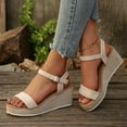 thumbnail image 6 of Sandals for Women Wedge Open Toe Summer Daily Shoes Fashion Casual Spring Summer Solid Color Round Toe Open Toe One-Line Buckle Thick Bottom Wedge Sandals, 6 of 10