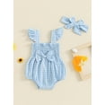thumbnail image 4 of Newborn Baby Girl Summer Clothes Fly Sleeve Plaid Print Ruffle Jumpsuit with Headband 2Pcs Cute Outfit Set, 4 of 8