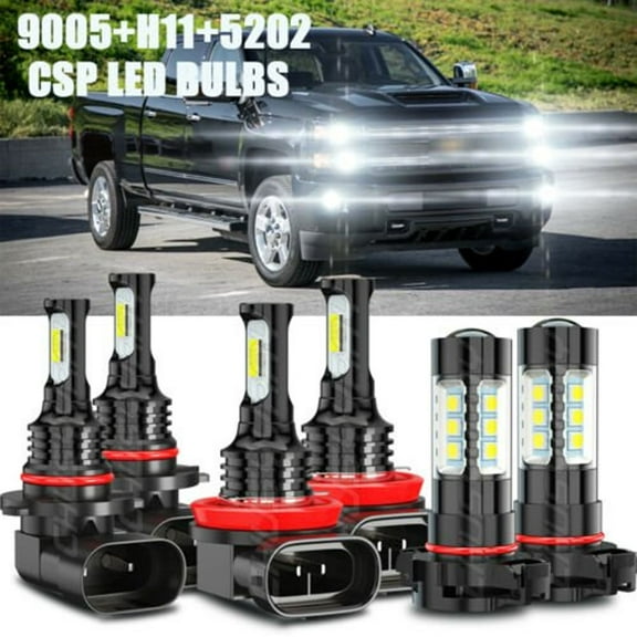 6000K LED Headlight Fog Light Bulbs Combo Kit for Chevy Suburban Tahoe 2007-2014