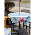 thumbnail image 5 of Outdoor Tablecloth with Umbrella Hole for Patio/Picnic/Party/Camping, Summer Ocean Waterproof Table Cloth Square Cover Washable, Sea Starfish Shell Flowers Lemon Blue Stripes (60"x 60"), 5 of 8