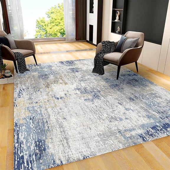 Modern Abstraction Area Rug, Blue And Gray Distressed Indoor Rug Simple Printing Texture Non-Slip For Living Room Home Decoration 3 x 5ft