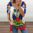 thumbnail image 2 of Haiti Haitian Flag Coat of Arms Red Womens Summer V Neck Zipper Top Short Sleeve T Shirt Off Shoulder Top Casual Classy Loose Shirts, 2 of 7