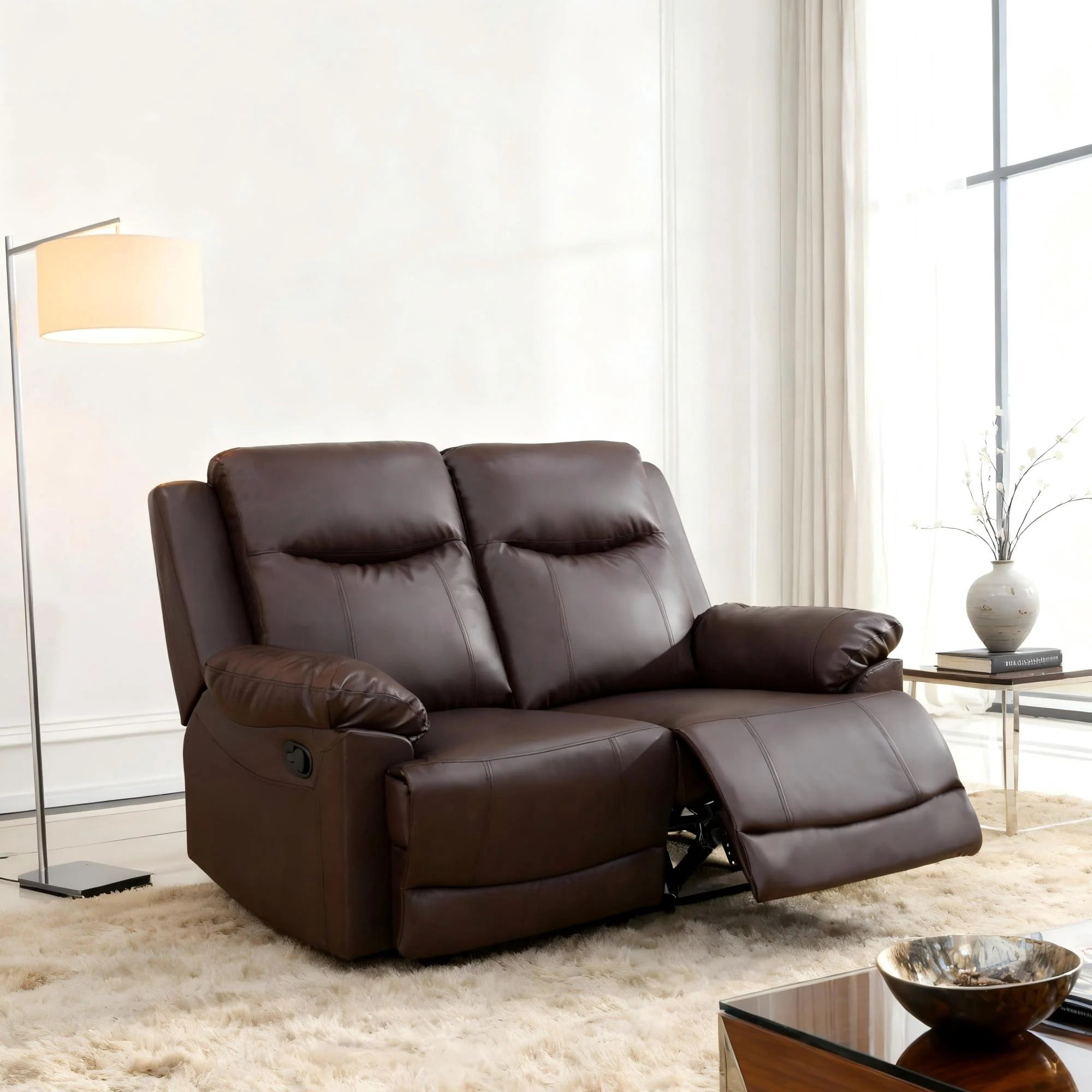 Gewnee Brown Loveseat, Air Leather & High-Elastic Sponge, Adjustable Recline, Perfect for Living Rooms