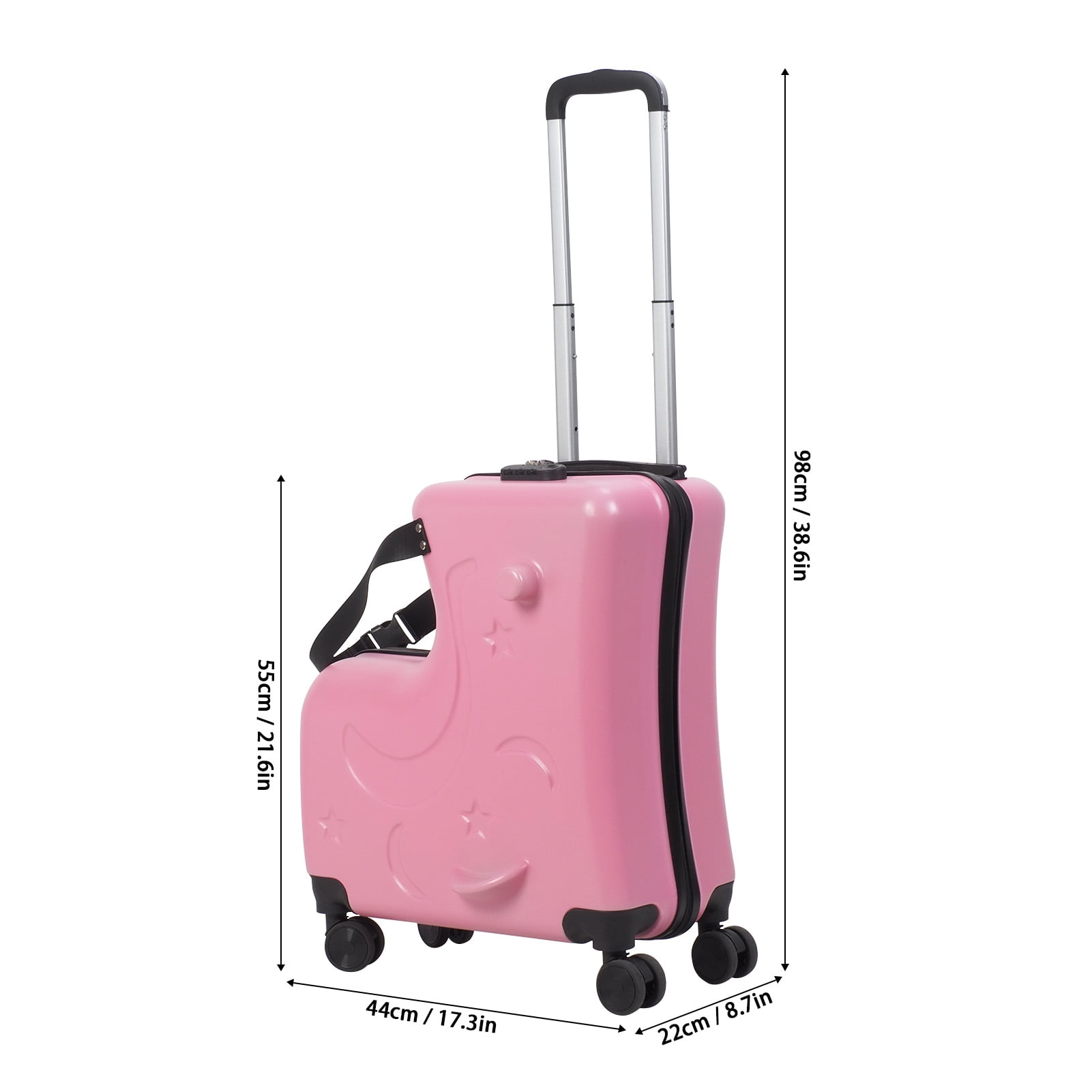 Birinta 20 Inch Kids Luggage with Ride-On Function - Large Capacity Cabin Suitcase, 360° Smooth Rolling Wheels & Retractable Handle, Airplane Approved Children's Carry-On