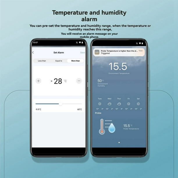 Sensor de Temperatura y Humedad WiFi para Hogar Inteligente Tuya con Sonda Externa de 1 M, Visualización Remota Mediante Aplicación, Medidor de Temperatura y Humedad
