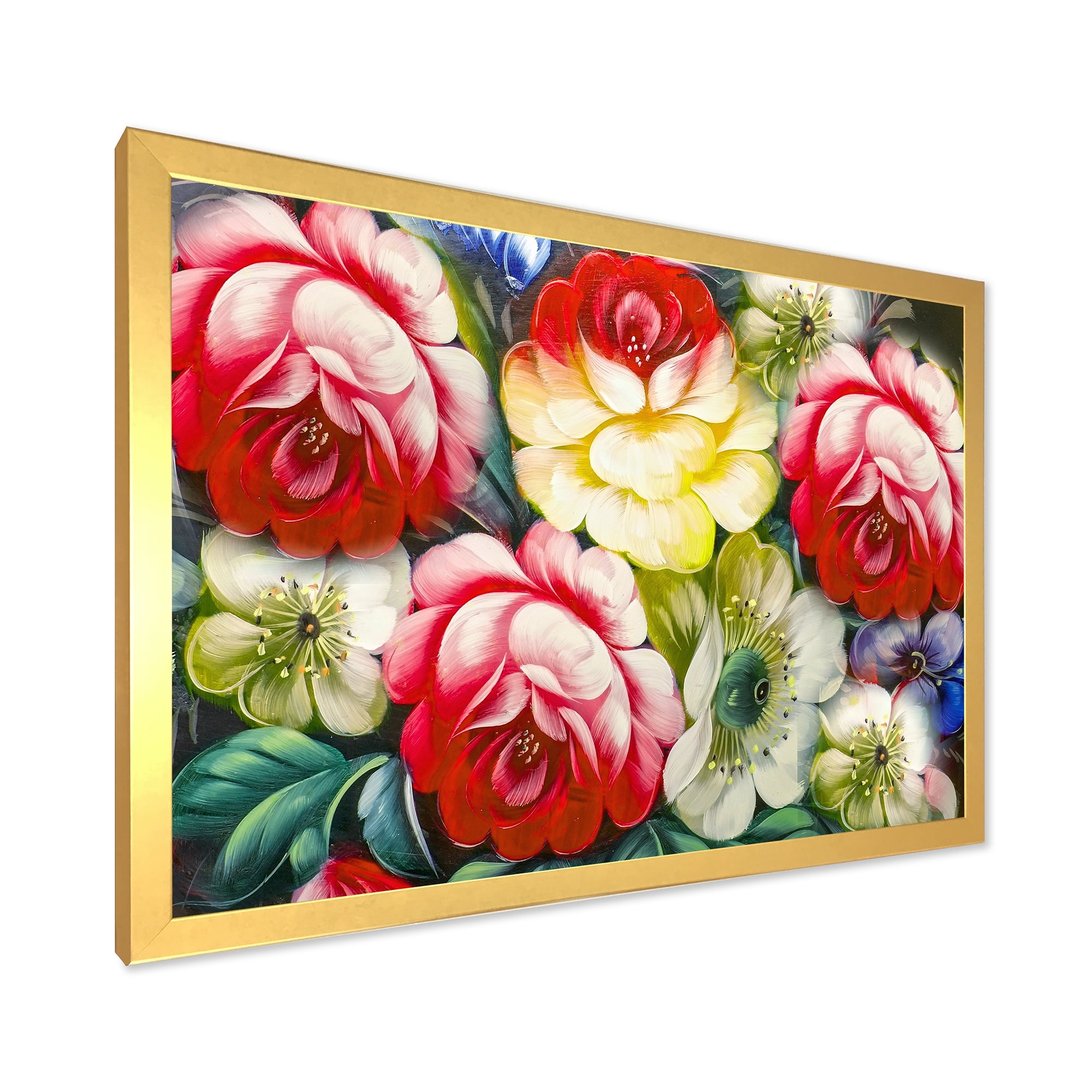 Designart 'Vintage VIbrant Yellow and Red Flower Still Life I' Traditional Framed Art Print